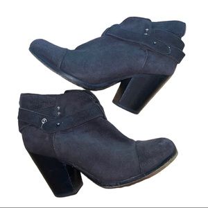 Rag & Bone Harrow Black Suede Leather Harness Biker Booties Boots Size 38.5 8.5